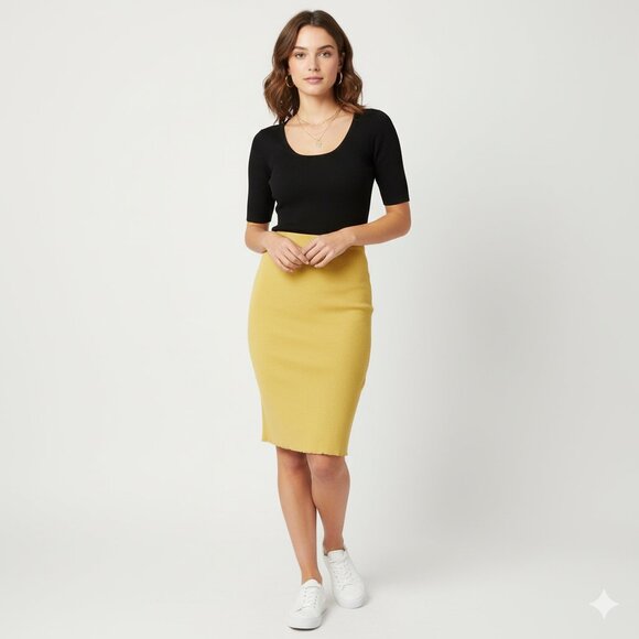 Ports 1961 Women’s Ribbed Knit Mini Skirt Vintage 90s Y2K Mustard Yellow S 2000 - Picture 3 of 13